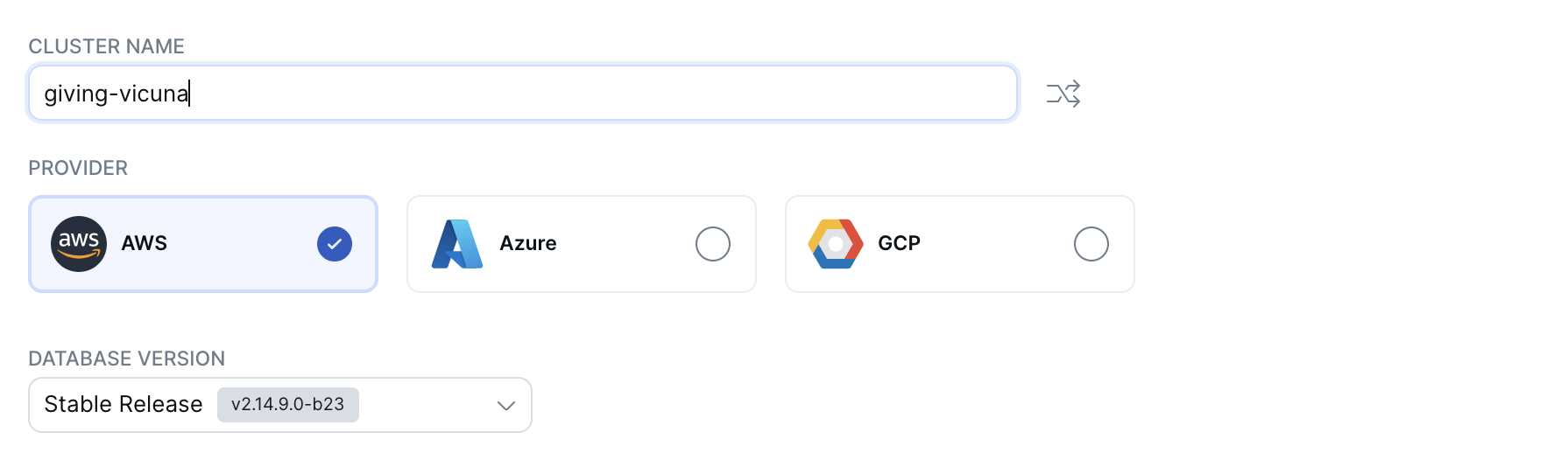 Add Cluster Wizard - General Settings Add Cluster Wizard - General Settings