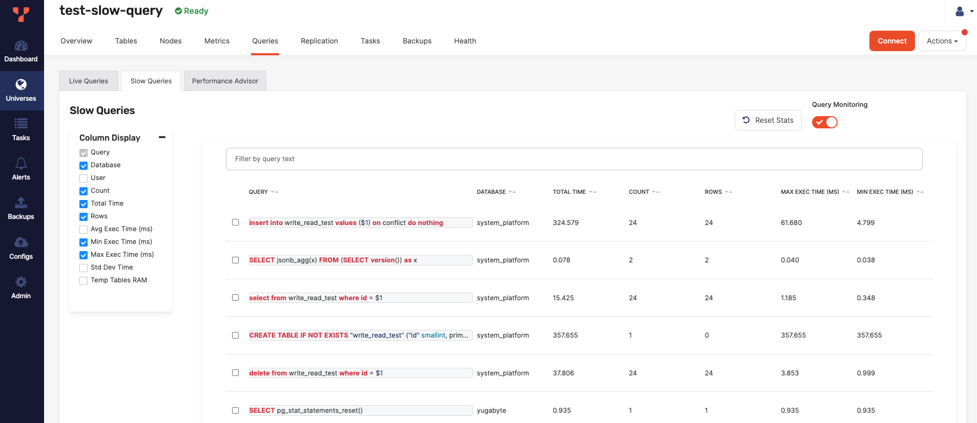 Changing column selection Changing column selection